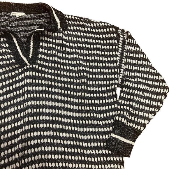 Cato Black and White Polo Collar Sweater with Silver Thread detail - Picture 3 of 9